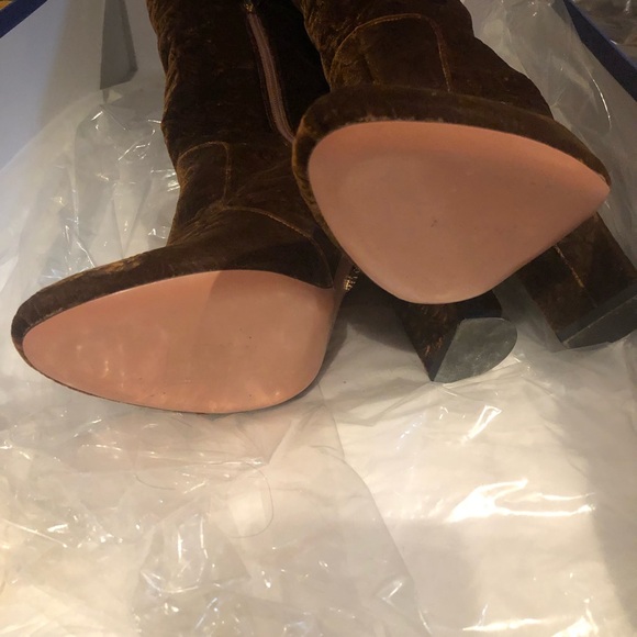 AQUAZZURA Over The Knee Thigh High Brown Velvet Brocade Block Heel Boho Boot - Picture 7 of 10